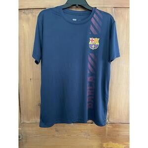 FC Barcelona Mens Navy Blue Red Yellow Logo Jersey Size L Short Sleeve